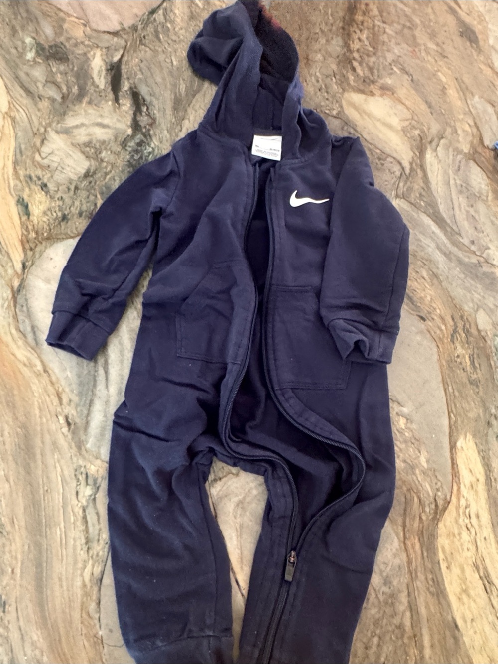 Nike Baby Navy Hooded Zip-Up One-Piece Romper